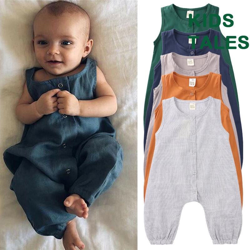 Toddler Baby Boy Girl Cotton Rompers Summer Fly Sleeve Solid Colour Outfit Jumpsuit for 0-24 Months