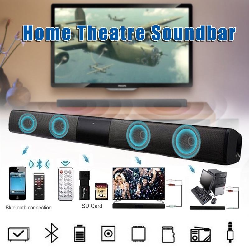 Upgraded 20W TV Speaker Wireless and Wired Speaker Home Theater Bluetooth SoundBar Radio, Bass Adjustable