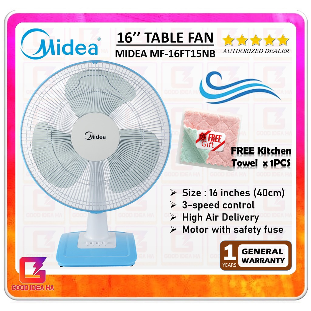Free Kitchen Towel Midea 16 Table Fan Mf 16ft15nb Mf 16ft17nb With 3 Speed Control Shopee Malaysia