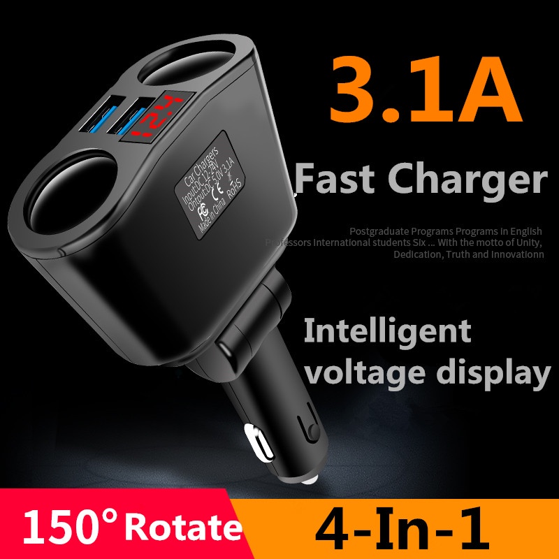 Digital Dual USB Car Charger 2-Way Car Lighter Socket Adapter Rotation Car Accessories