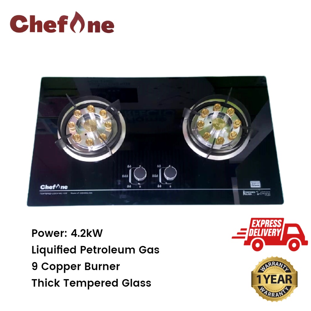 ChefOne UF-GS929GLASS Tempered Glass Double Burner Built-in Free Standing Gas Hob Nine Chamber Burner Gas Stove