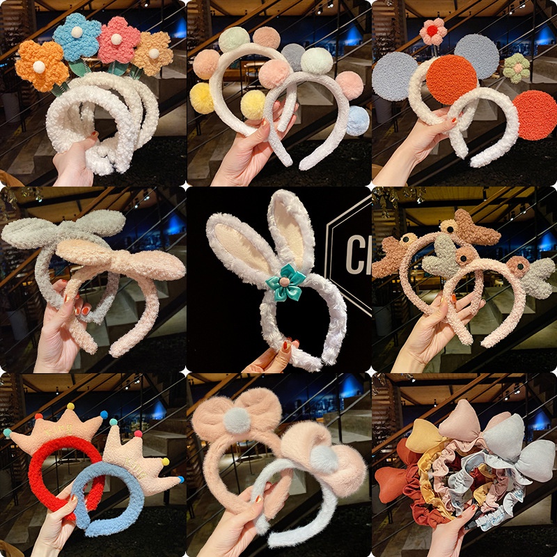 New Cute Rabbit Ears Headband Plush Mickey Hairband Girl Plush Headband Face Wash Makeup Headband