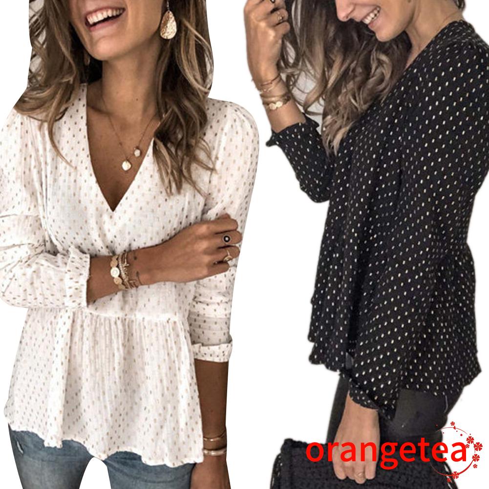 ladies polka dot tops