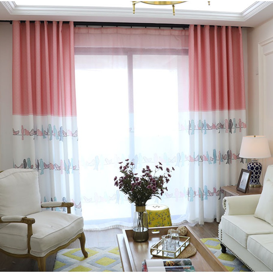Modern Bird Semi Blackout Window Curtains Kitchen Bedroom