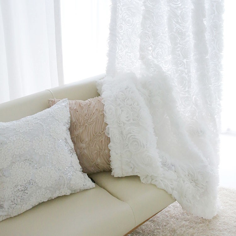Romantic White Rose Window Curtain For Bedroom Living Room Drape