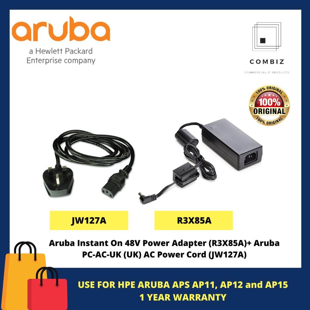 Aruba Instant On 48V Power Adapter (R3X85A)+ Aruba PCACUK (UK) AC