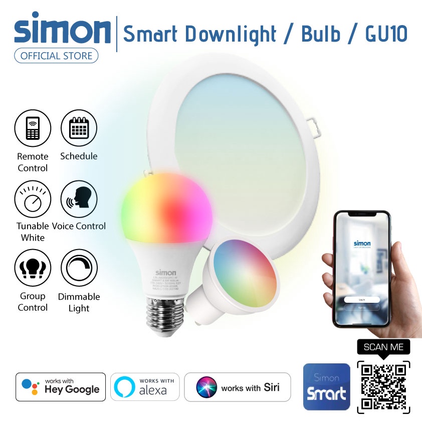 SIMON Valor Smart Lighting Downlight Tunable CCT Round /E27 Smart Bulb ...