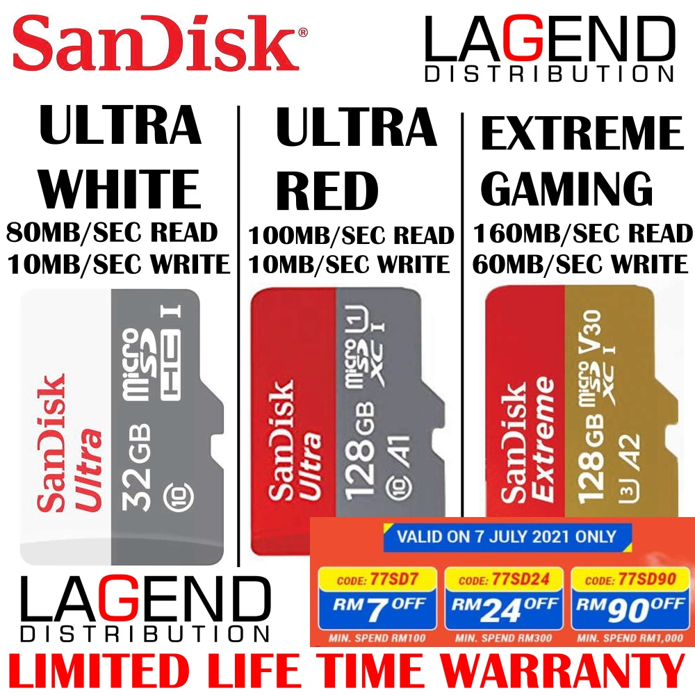 Sandisk Ultra Extreme 16gb 32gb 64gb 128gb Class 10 Micro Sd Memory Card Extreme Pro Kingston Microsd Shopee Malaysia