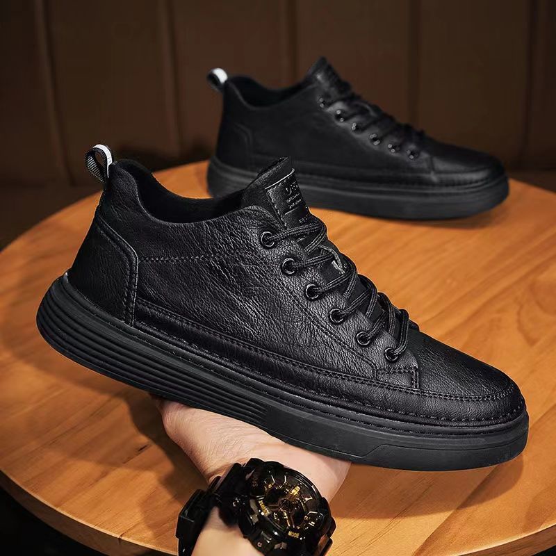 Men's Shoes 2021 Autumn Winter New Style British Casual Black Leather Chef Working Trend All-Match Sneakers男鞋2021秋冬季新款英伦休闲黑色皮鞋厨师上班鞋潮流百搭男士板鞋Sepatu lelaki musim gugur 2021 dan musim sejuk, kasut kulit hitam British yang biasa. Sepatu pekerjaan chef. Tendera