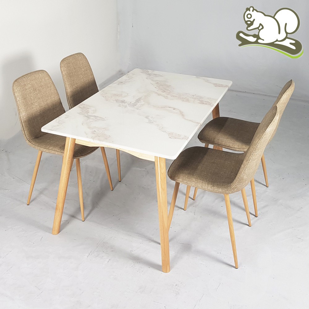  MARBLE  DINING TABLE SET 130CM X 80CM 4 CHAIRS SET MEJA  