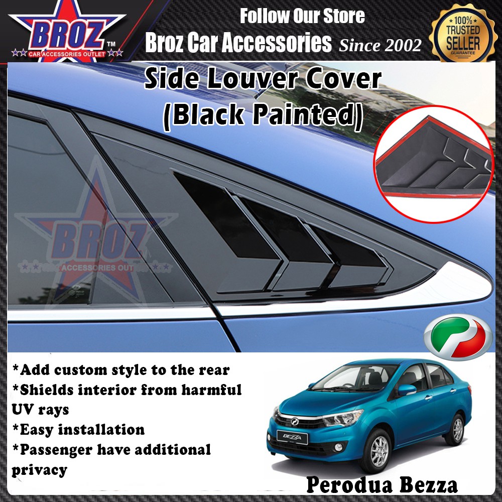 Perodua Bezza Black Rear Side Louver Cover Window Triangle 