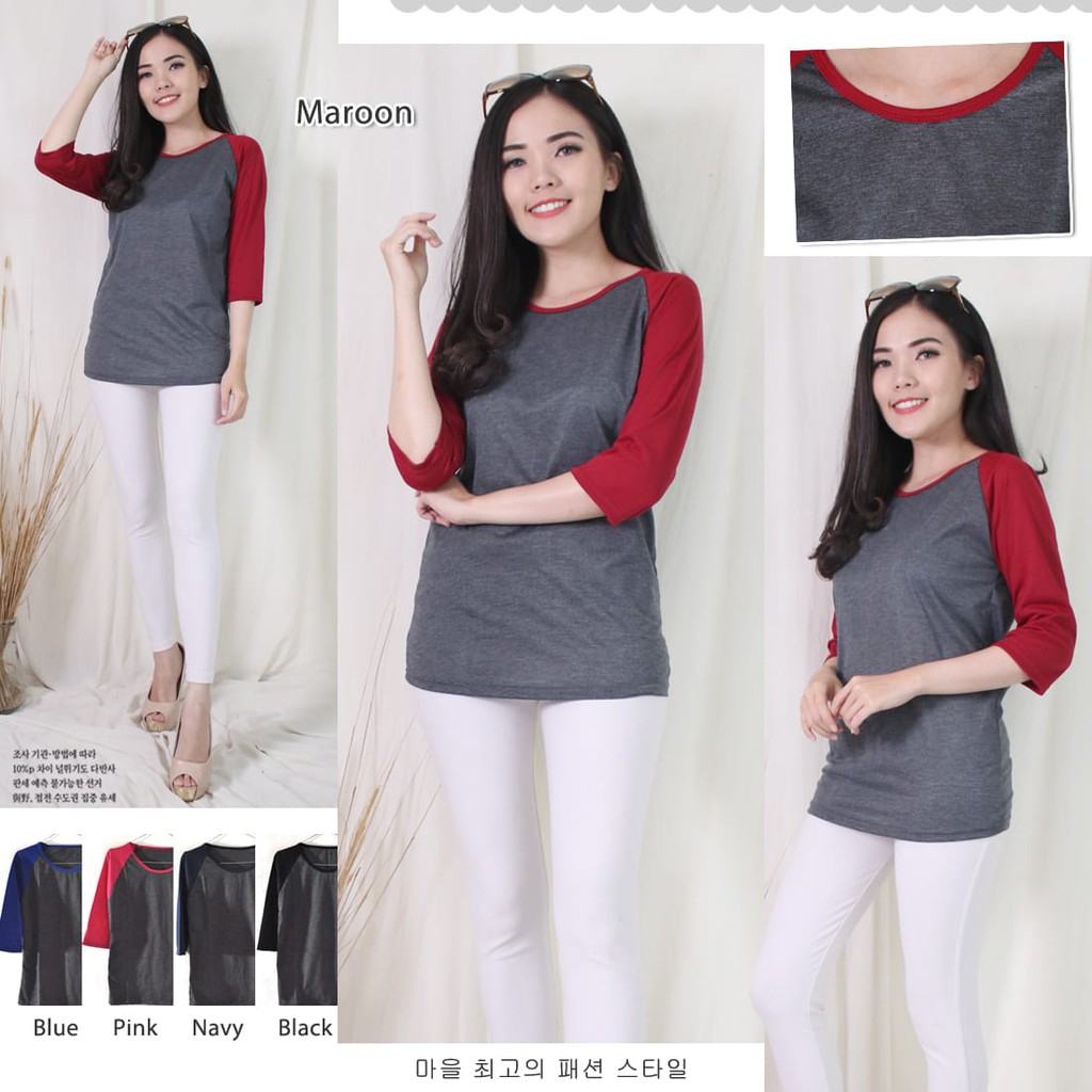 Dark Grey 3-Sleeved Raglan T-Shirt | Women's Plain Reglan