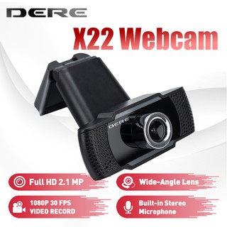 [Clearance] DERE X22 USB Full HD 1080P 2.1 MP Webcam Wide-Angle Camera with HD Noise Cancelling Microphone