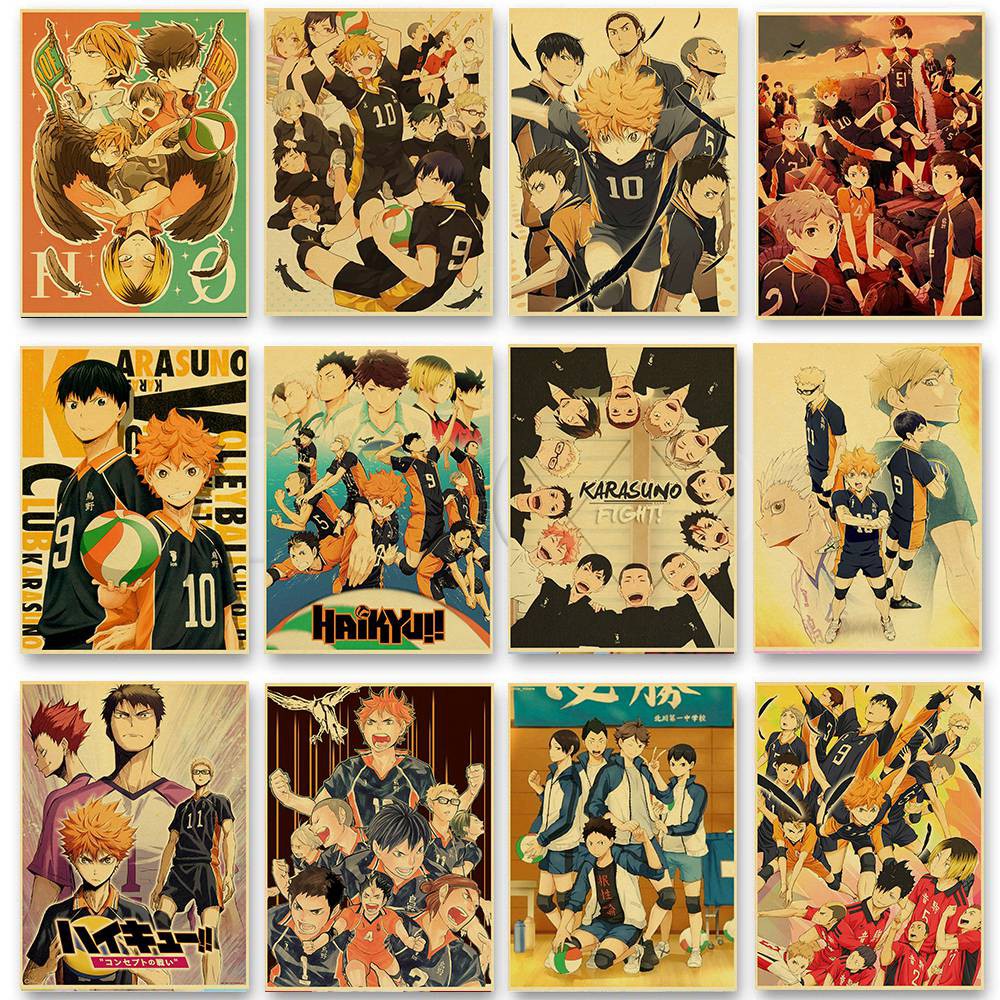 vintage japanese anime haikyuu retro poster kraft paper high quality home room bar art print wall stickers