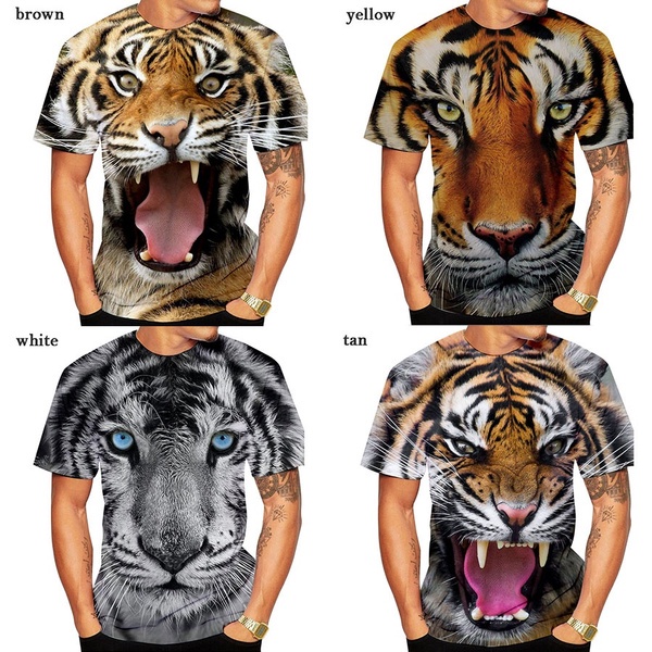 Men tiger 3d Short Sleeve Clothes Creative Animal Digital O-neck Tiger 3D Print T-Shirt Tops