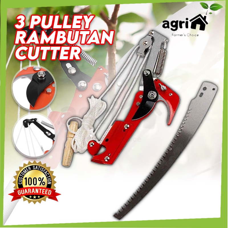 3 Pulley Wheel Pole Tree Pruner Trimming Tree Saw Tree Rambutan Cutter