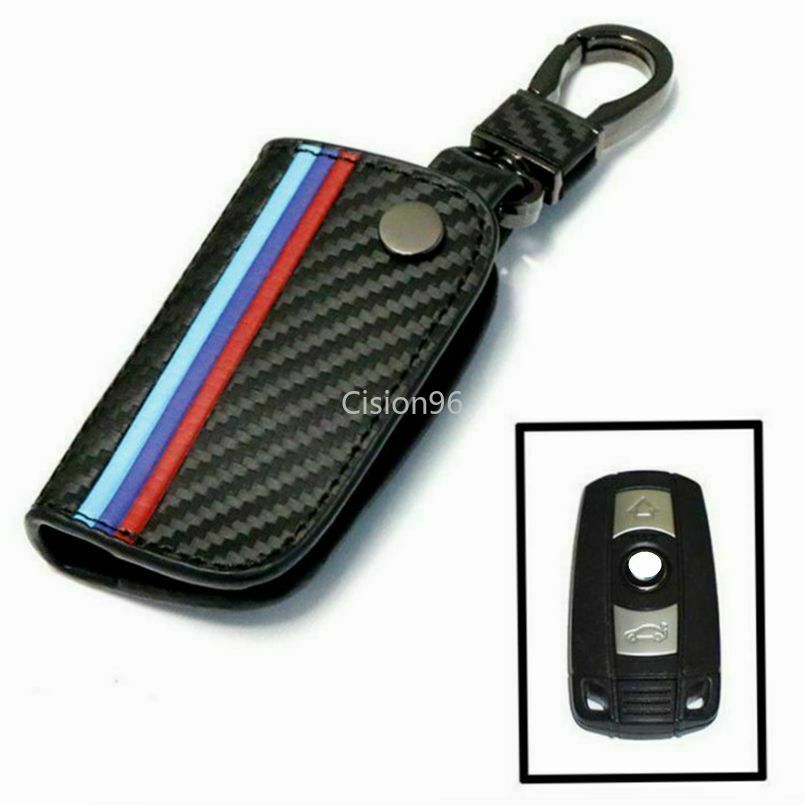 Carbon Fiber Style Leather Remote Car Key Fob Cover Case M Color For