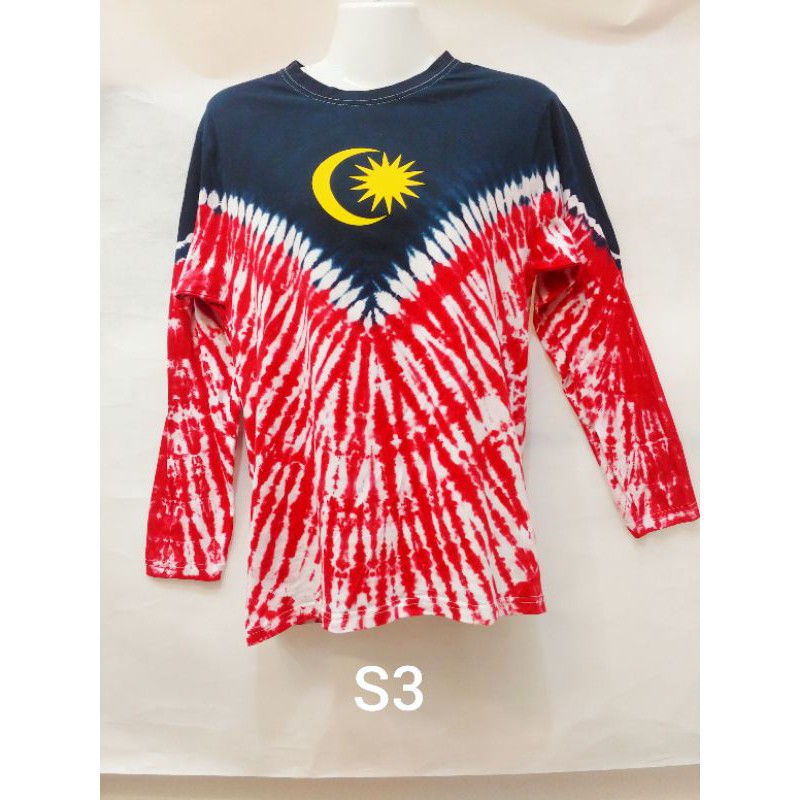 Baju tshirt tie dye bendera Malaysia 100 peratus kapas. Corak 