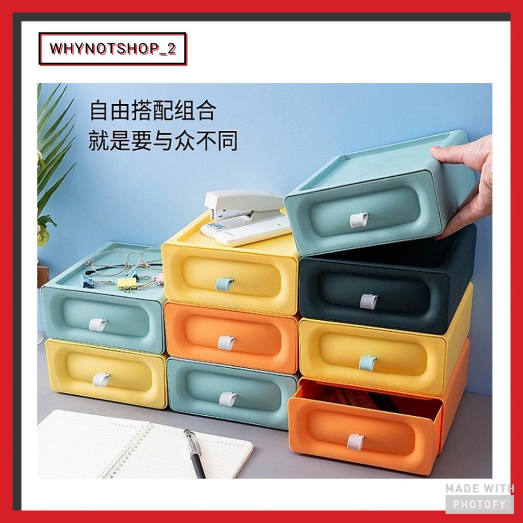 [Ready Stock] Table Top Drawer Storage Box Office Organizer Stackable