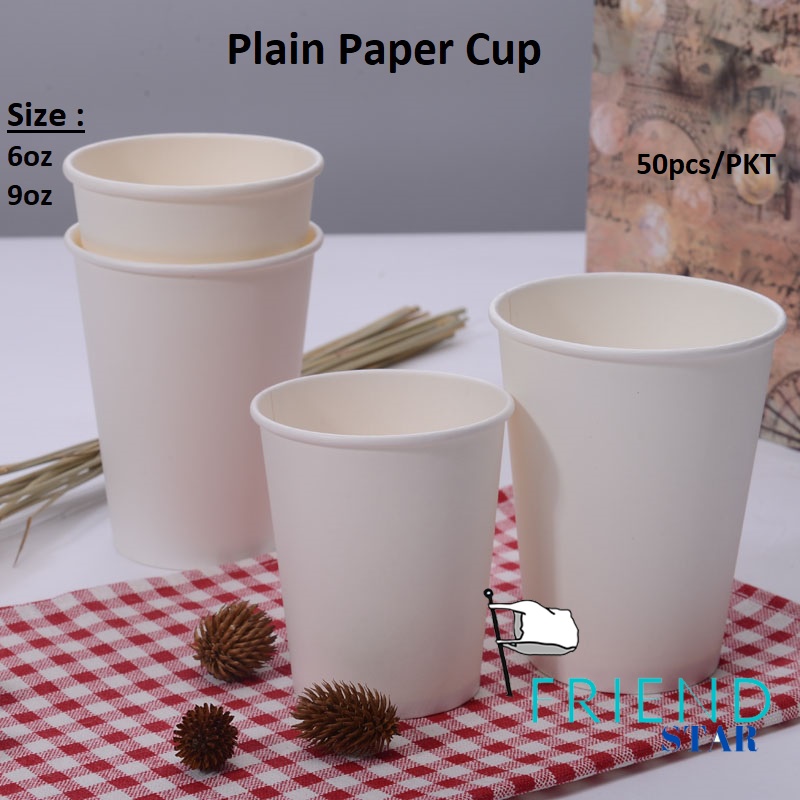 (50pcs/Pkt)Disposable Plain Paper Cup / Paper Cup / Cawan Kertas - 6oz ...