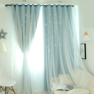 Home Nordic Modern Tulle Black Out Double Curtains With Stars