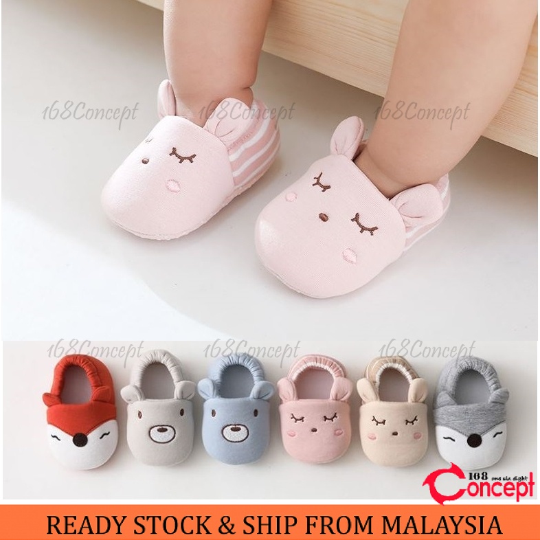 Baby Boys Girl 0-12month Prewalker Shoe Socks Anti-Slip Baby Socks Cute Animal Casual Shoes Kasut Baby
