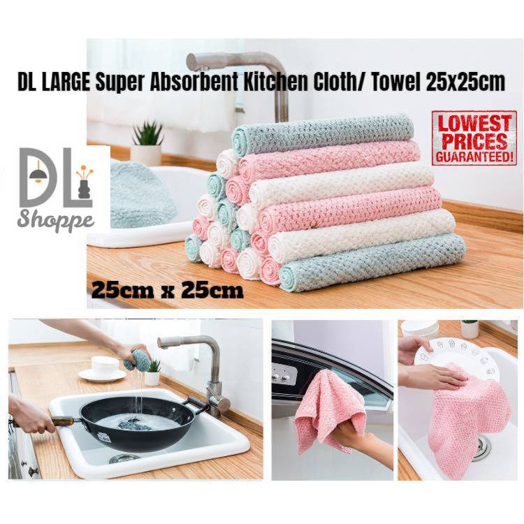 Dl Super Absorbent Kitchen Clothtoweltuala Dapur Kain Lap Cleaning Cloth Table Wipe 25x25 