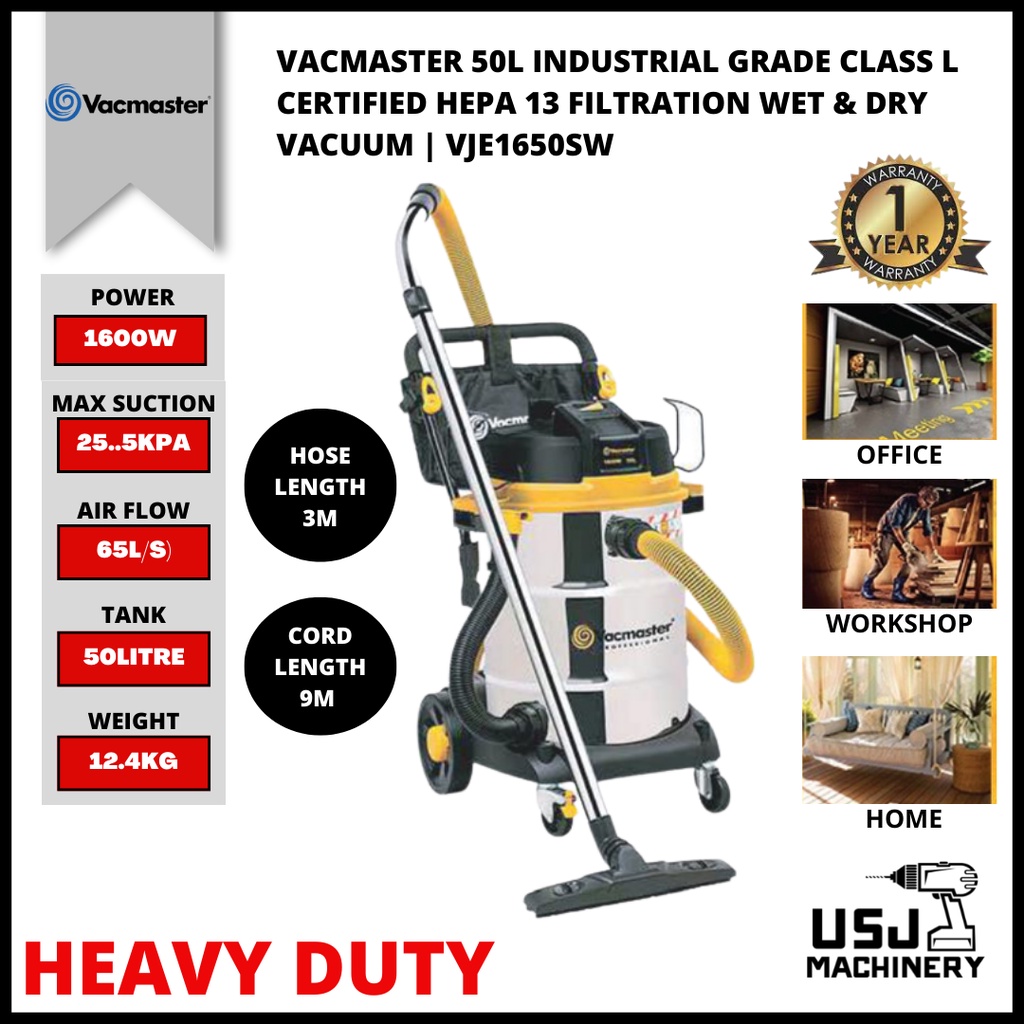 VACMASTER 50L Industrial Grade Class L Certified Hepa 13 Filtration Wet