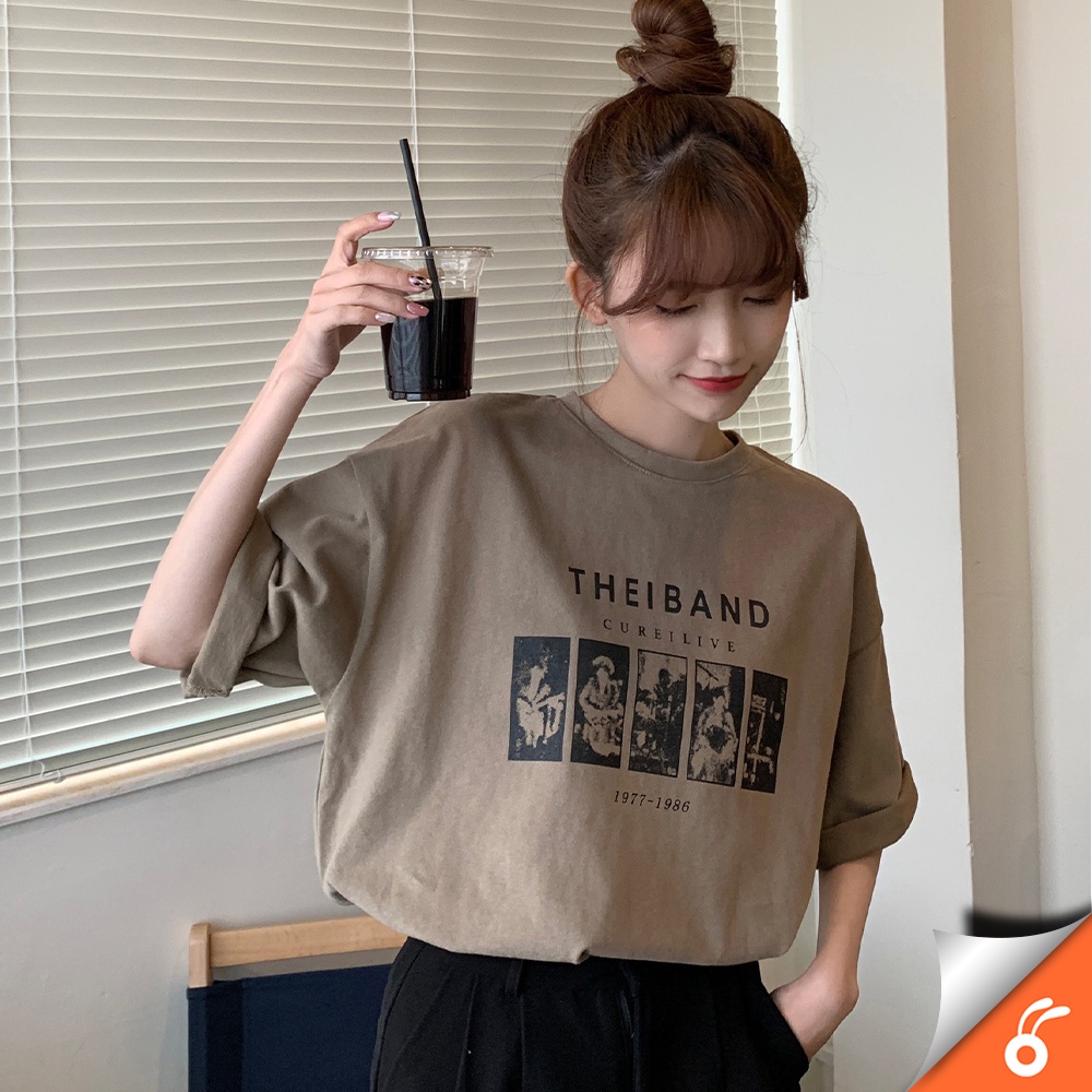 0386 MERRY Women Plain Print T-Shirt Short Sleeve clothing girls fashion Korean style loose Vintage Shirt