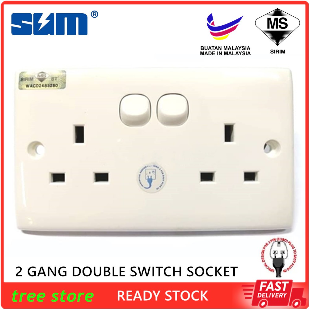 SUM 13A Double Switch Socket Outlet 13A (SIRIM) Electric Wall Switched