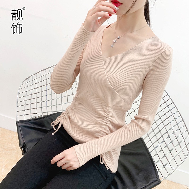 Sweater Pullover Man V Neck Dark Blue Slim Fit Tight Autumn Winter