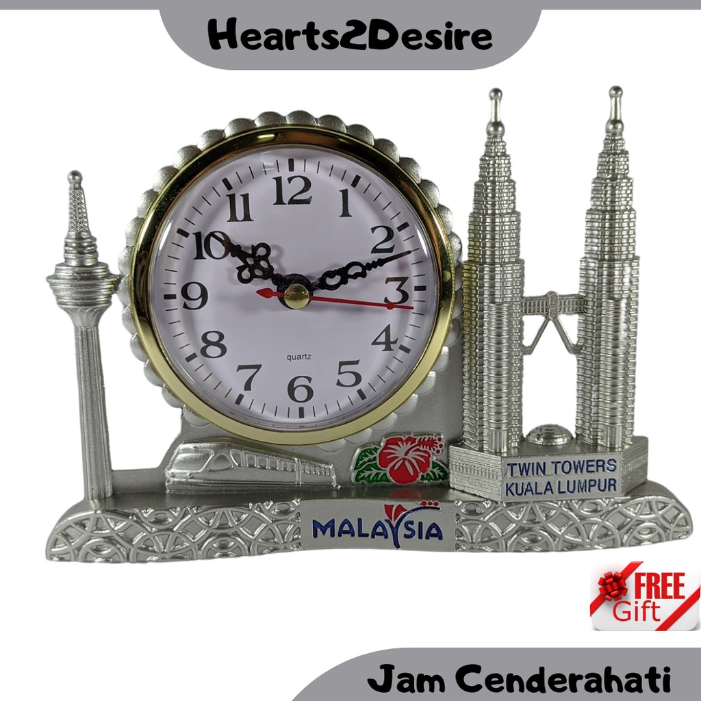 JAM MEJA PREMIUM SOUVENIR CENDERAHATI DECORATIVE KLCC MALAYSIA TABLE METAL CLOCK GIFT