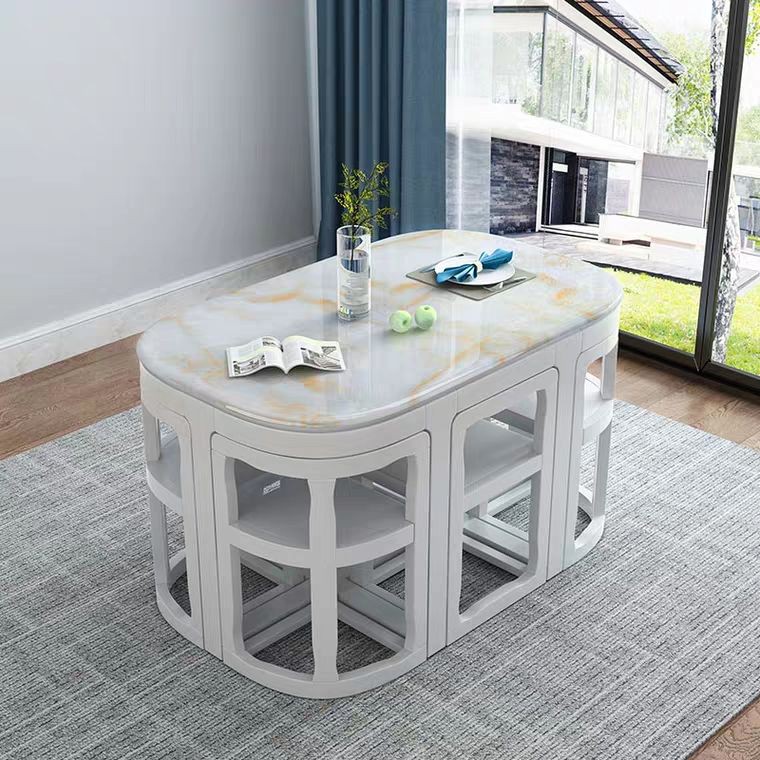 Marble Solid Wood Dining Table And Chair Combination Hidden Dining Chair Modern Shopee Malaysia