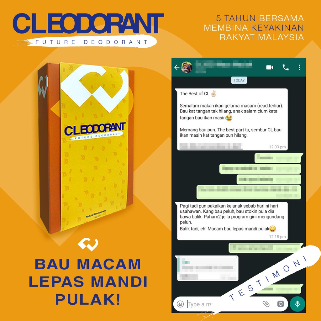 READY STOCK u0026 FREE GIFT] CLEODORANT PENGHAPUS BAU 5 SAAT - BAHAN 