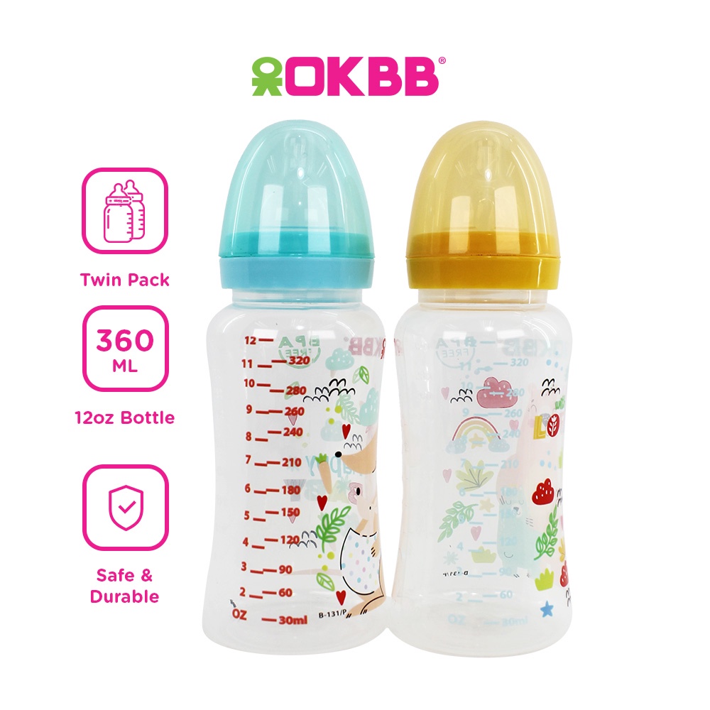 OKBB Twin Pack Baby Feeding Bottle Standard Neck Teats Feeding Essentials 9  Oz (270ml) B231P