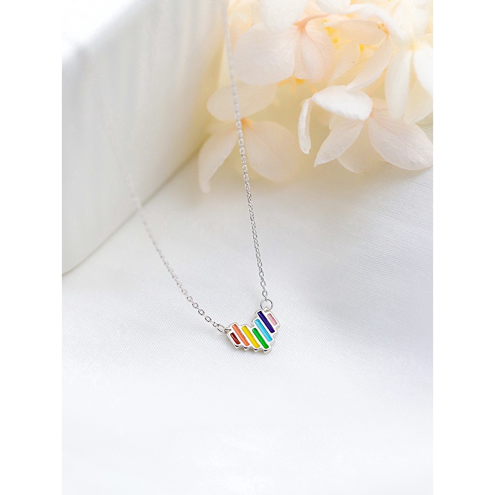 Collar de corazón arcoíris de plata S925 con cadena de clavícula sencilla coreana_voghion.com