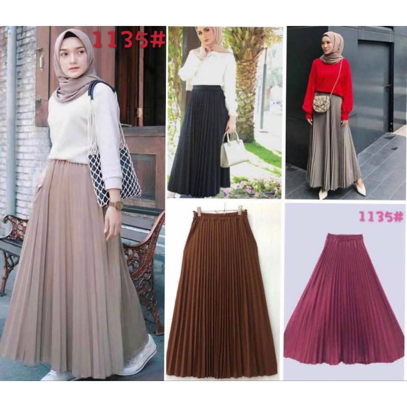Skirt pleated palas kembang women long skirt muslimah labuh | Shopee ...