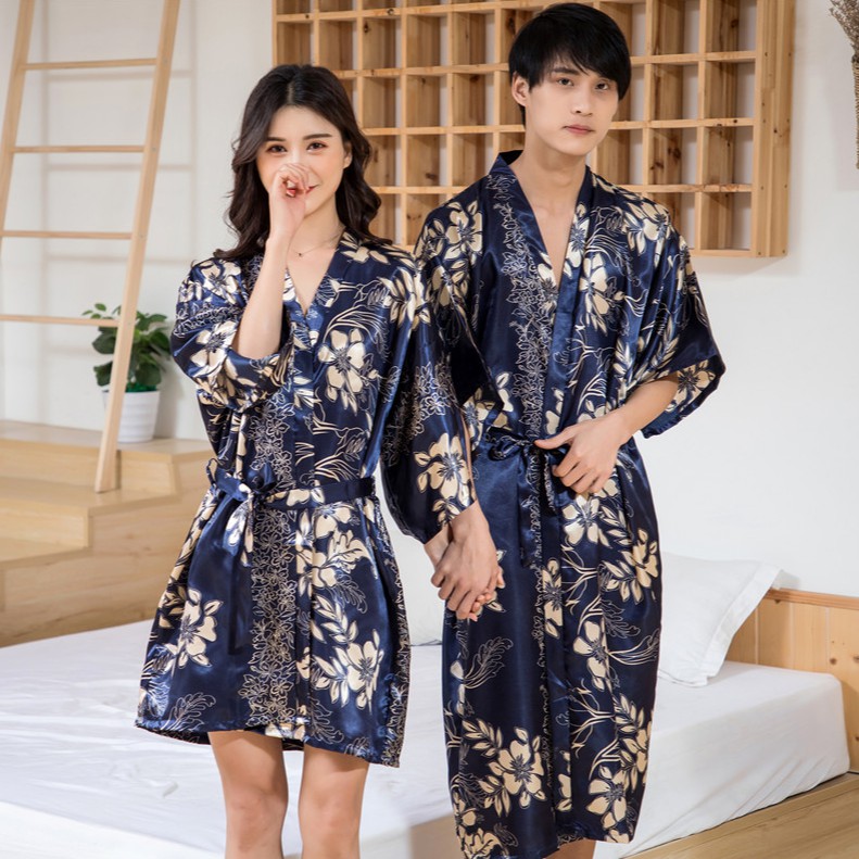 Hot Satin Lovers Women Men Silk Bath Robe Sweat Kimono Bathrobe Nightgown Shopee Malaysia
