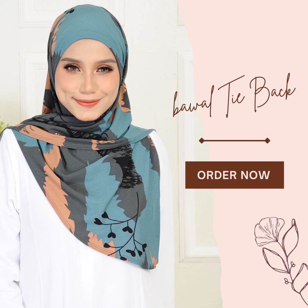 Tudung Bawal Instant Bidang 45 Tie Back Ironless Corak | Shopee Malaysia