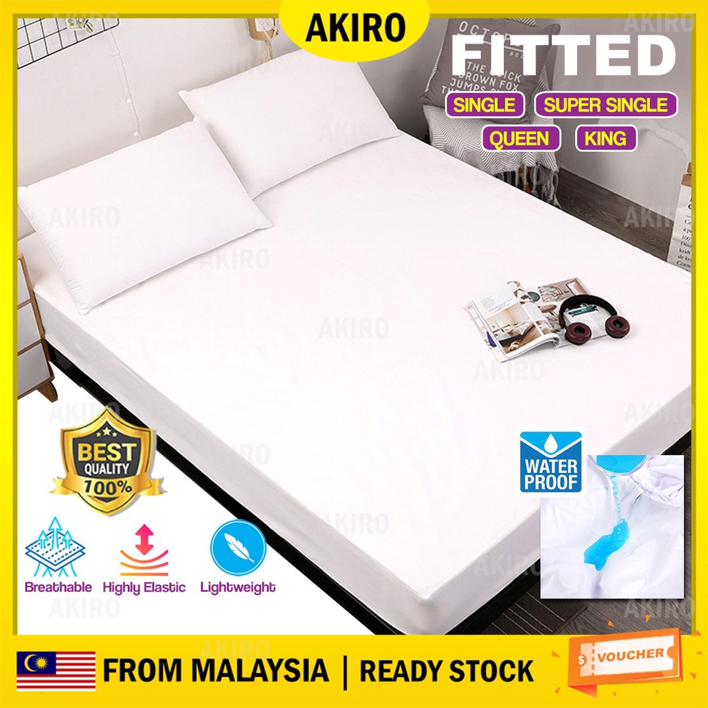 AKIRO FITTED Waterproof Mattress Protector Soft Elastic Breathable Bedsheet Strong Water Absorption 4 Sizes Cadar Tilam