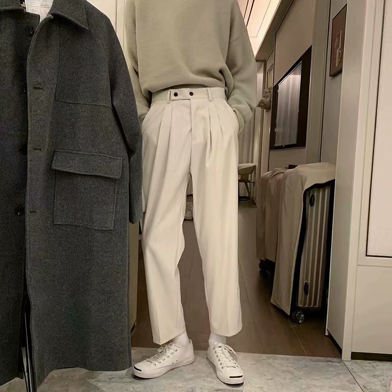 Men's Cropped Trousers Loose Suit Trousers KoreanStyle Straight