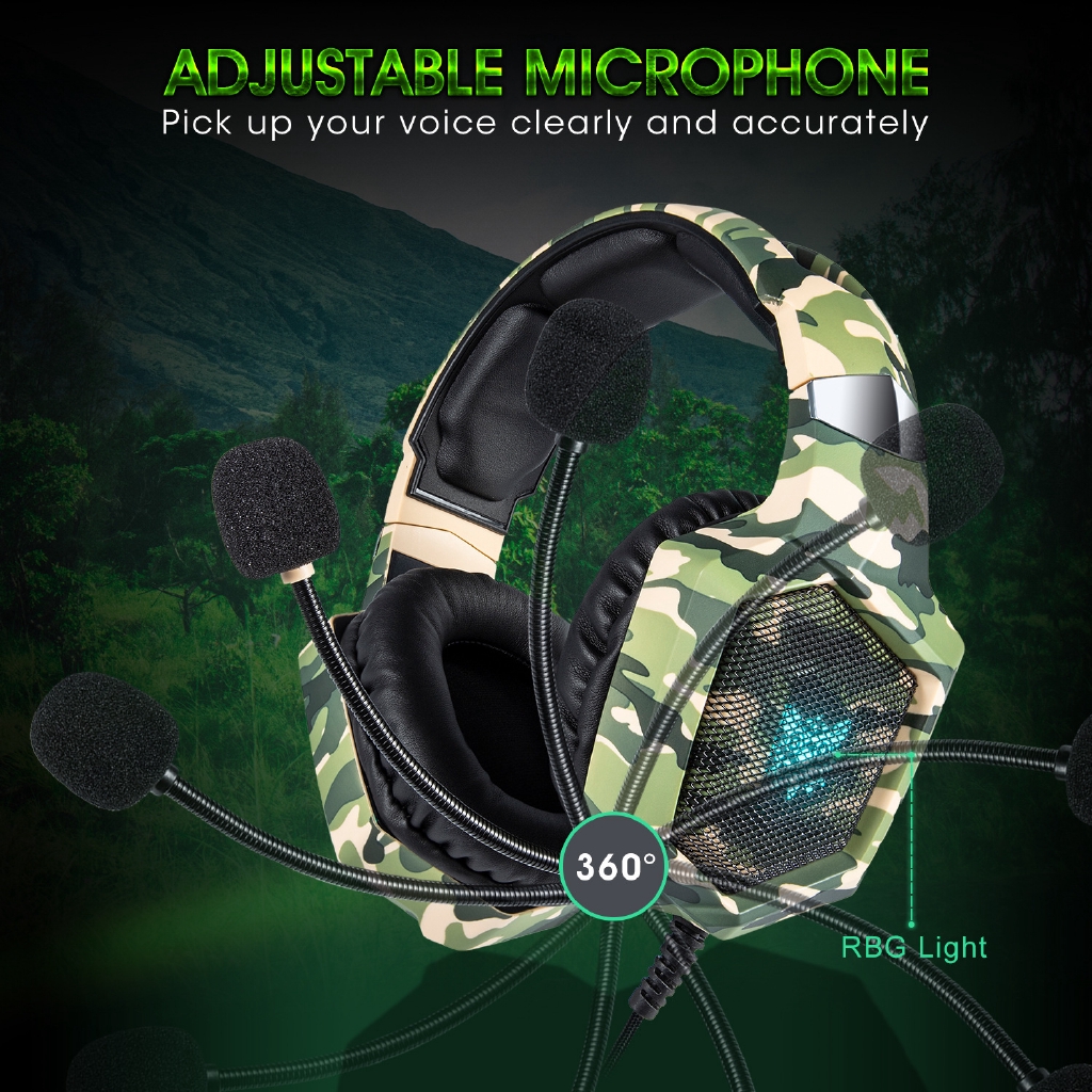 ONIKUMA K8 Gaming Headset PC Gamer Camouflage Earphones LED Computer Laptop  LED Light Headphone Noise-canceling Mic | Shopee Malaysia