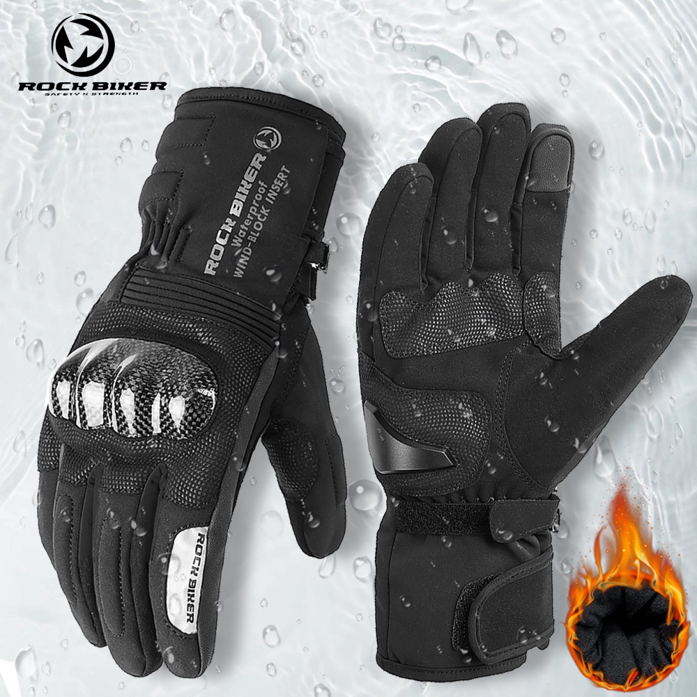 ROCKBIKER Carbon Fiber Motorcycle Gloves Winter Waterproof Warm Moto Gloves Touch Screen Motorbike Riding Gloves Protective RBG050