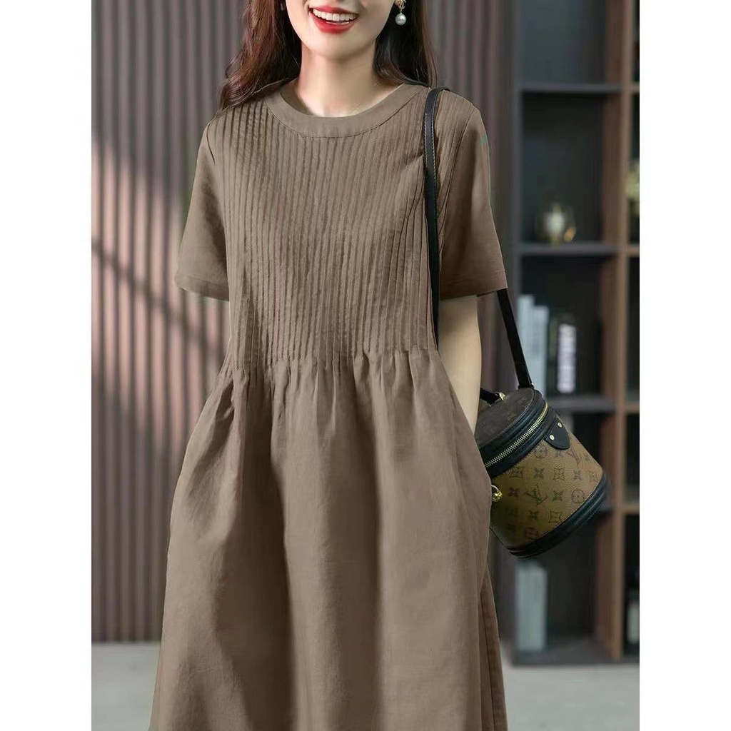 Cotton and linen dress women's mid-length 2023 spring Korean style loose slimming French design casu棉麻连衣裙女中长款2023春韩版宽松显瘦法式设计感休闲裙子9.5