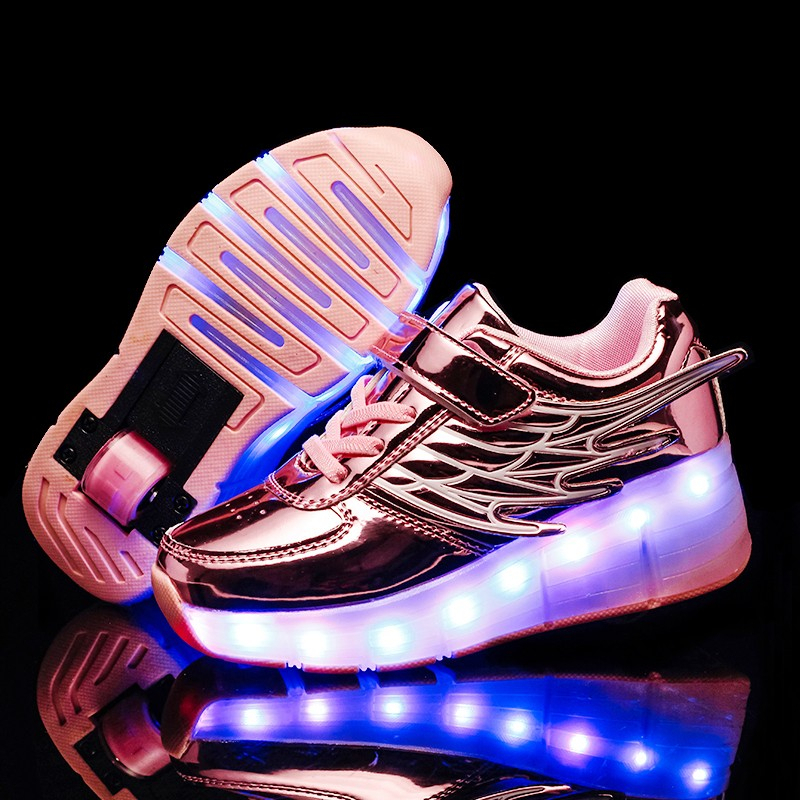 XONGT Heelys wing single-wheel LED shoes kids luminous shoes youth pulley sports shoes sneakers for women roller skates