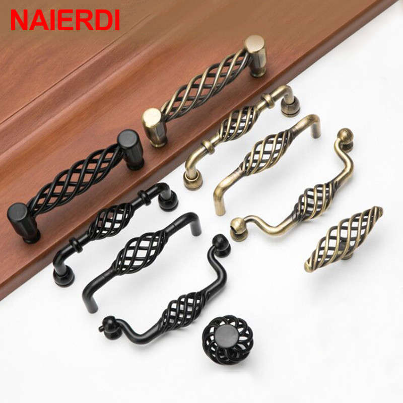 NAIERDI Vintage Antique Bronze Cabinet Handles Hollow Out Birdcage Handles Drawer Knobs Wardrobe Door Pullers Furniture Handle