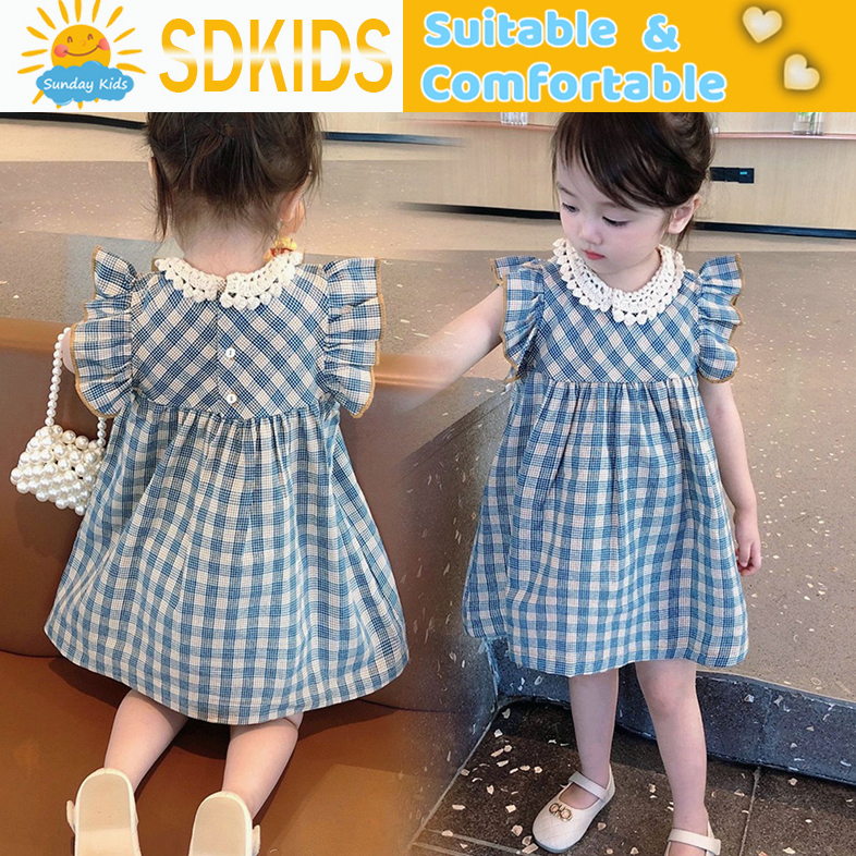 Children's sweet doll princess dress summer children's short sleeve plaid dress children's dress clothing