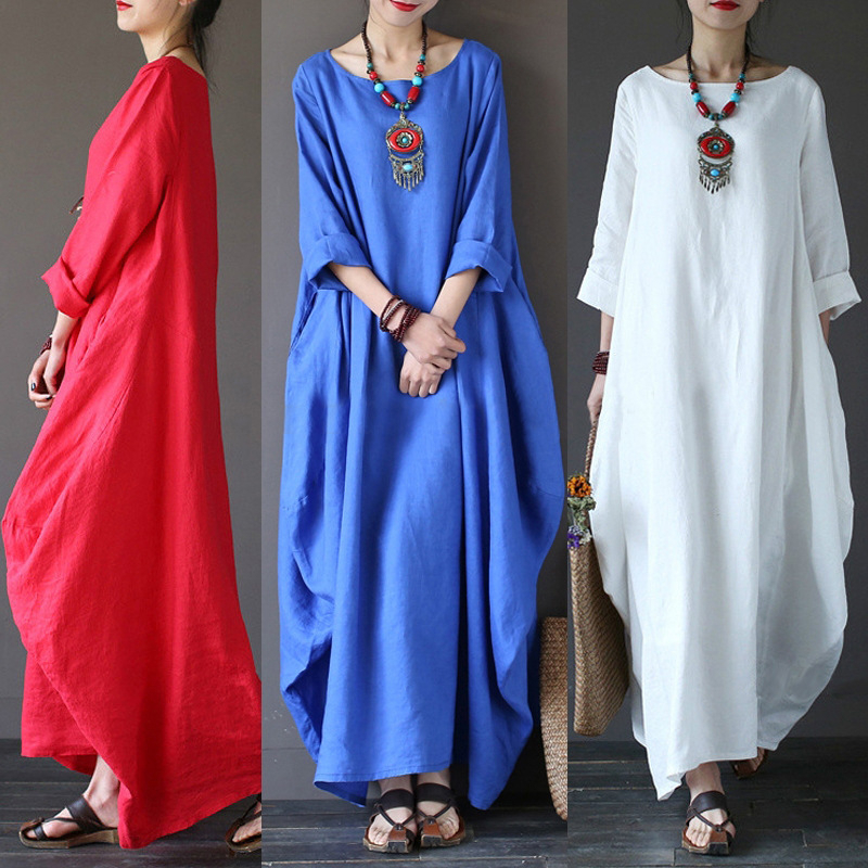 SUNWISH2022 Saree Women Loose Art Large Long Sleeve Swing Dress High Quality Cool Feel New viral terkini Labuh Dress Muslimah Rok panjang wanita