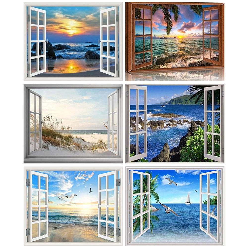 CHENISTORY 5d Diamond Painting Ocean View Outside The Window Full Square/Round Drill Diamond Embroidery Home Decoration For Kid Gift