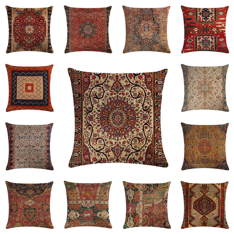 45*45cm Vintage Persian Medallion Rug Linen Throw Pillow Cover Car Cushion Cover Home Decorative Pillowcase